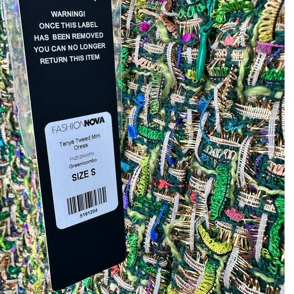 Fashion Nova Tanya Tweed Strapless Mini Dress in Green Pink size Medium NEW - Picture 6 of 7